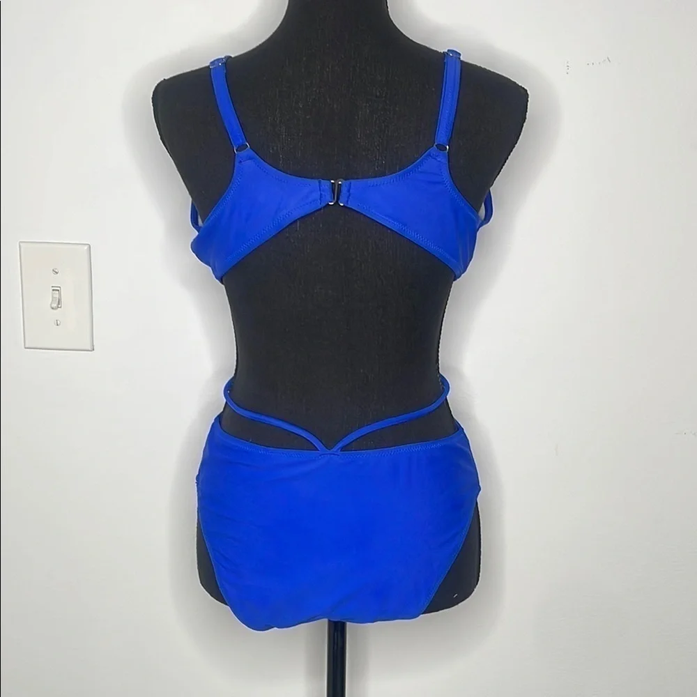Vibrant Blue Deep V-neck One-Piece Swimsuit